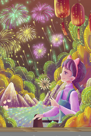 烟火烟花新年元旦跨年春节手绘插画烟花