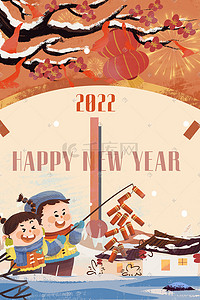 儿童 新年插画图片_元旦新年放鞭炮过年海报