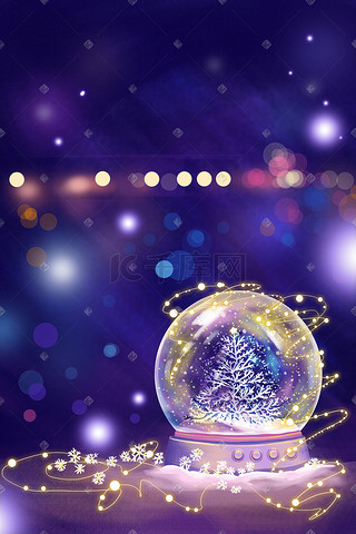 圣诞节水晶球圣诞树雪花彩灯