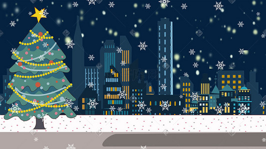 星星圣诞灯插画图片_圣诞节圣诞树下雪
