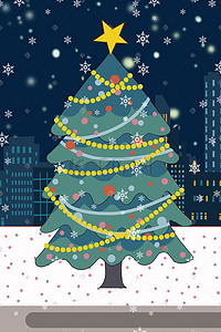 星星圣诞灯插画图片_圣诞节圣诞树下雪