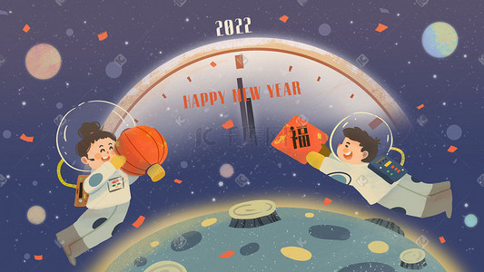 春节的春节插画图片_元旦新年过年宇航员的春节