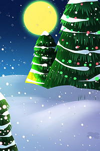 矢量圣诞树插画图片_圣诞节圣诞树雪景唯美矢量扁平插画