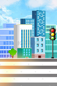 的楼房插画图片_城市里的街景斑马线红绿灯