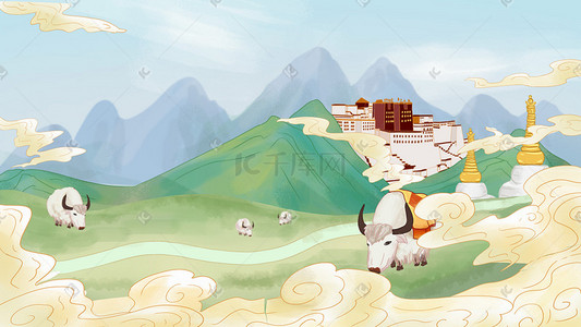 藏族家具插画图片_中国风少数民族藏族插画海报背景