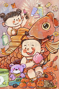 古风食物插画图片_新春过年年货节中国风娃娃古风可爱