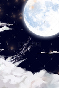 黑夜月亮插画图片_夜空中的月亮和云层