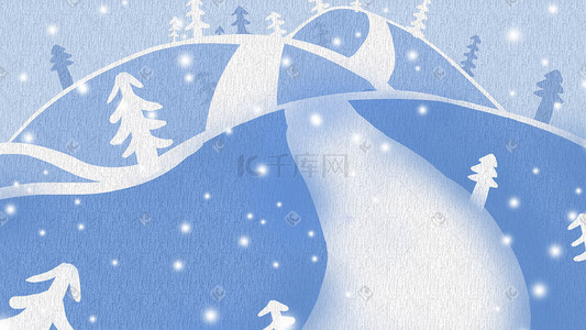 简约蓝色创意冬天雪地树木森林下雪景色