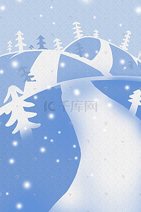 简约冬天插画图片_简约蓝色创意冬天雪地树木森林下雪景色