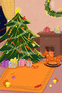 圣诞铃铛礼物插画图片_圣诞节圣诞圣诞节平安夜圣诞树