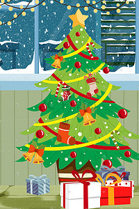 圣诞节快乐圣诞树插画图片_圣诞节圣诞树礼物