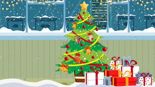圣诞铃铛礼物插画图片_圣诞节圣诞树礼物