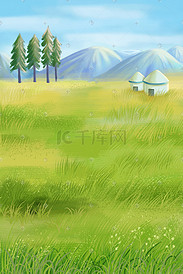草原上的蒙古包绿草地