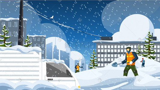 社区建设插画图片_冬季大雪雪灾气候