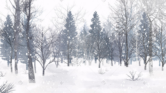 雪地唯美插画图片_冬天冬季树林大雪雪地唯美萧瑟风景