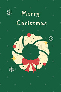 绿色圣诞插画图片_圣诞节花环蝴蝶结绿色创意星星雪花插画