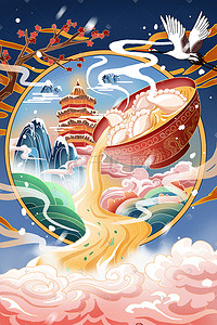 美食冬天插画图片_冬至饺子国潮场景