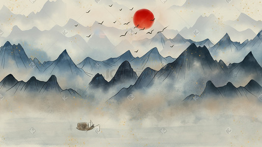 中国风水墨山水风景山脉