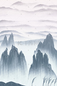 中国风水墨国画山水唯美场景