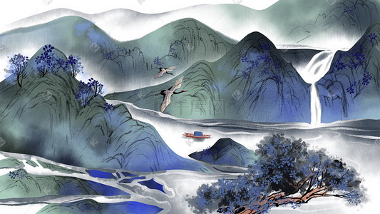 重振江湖插画图片_中国风水墨山水国风水墨画