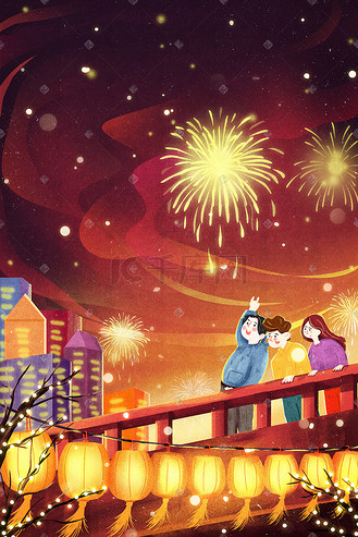 热闹图片素材_新年喜庆灯笼烟花城市春节热闹除夕夜晚