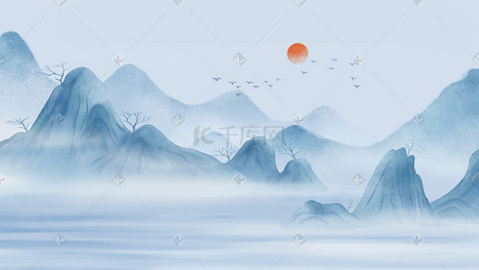 海报插画图片_中国风水墨山水插画海报背景