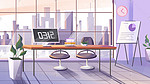 商务办公室会议室电脑办公科技扁平场景插画