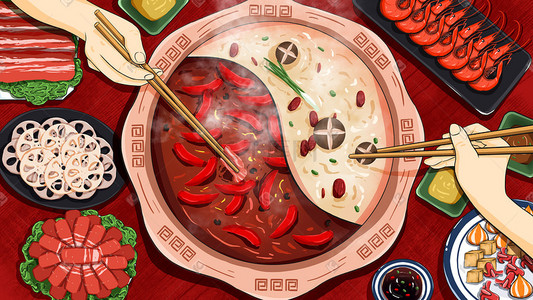 袋装肉丸子插画图片_美食食物火锅聚餐吃饭