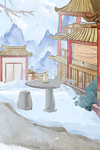 冬季雪花插画图片_古风国风冬季雪花街道美景