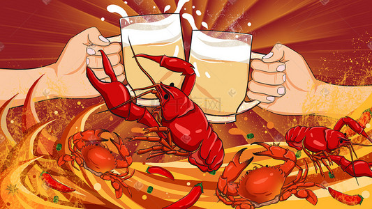小龙虾霓虹的插画图片_美食食物啤酒螃蟹小龙虾