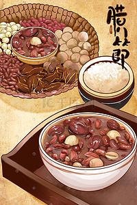 腊八节传统节日插画图片_传统节日腊八节红色手绘海报腊八