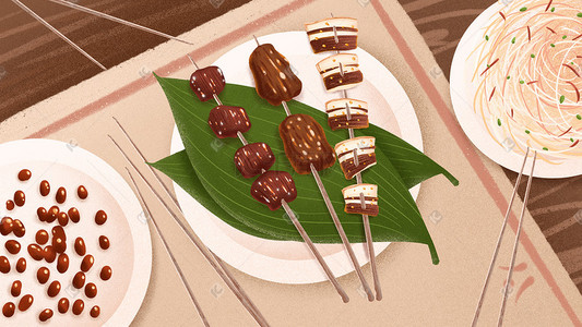 烤肉插画图片_美食食物烧烤烤肉串
