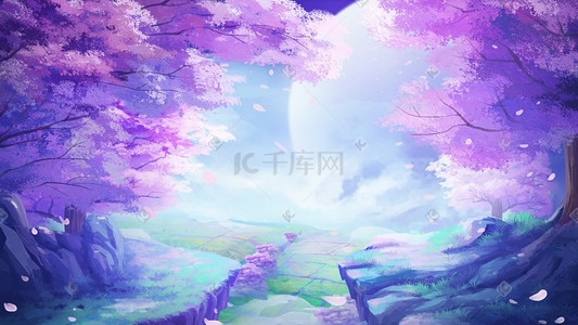 春季景色插画图片_樱花春天春季花朵风景