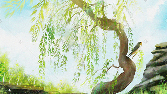 春天风景手绘插画-春天风景手绘配图-千库网