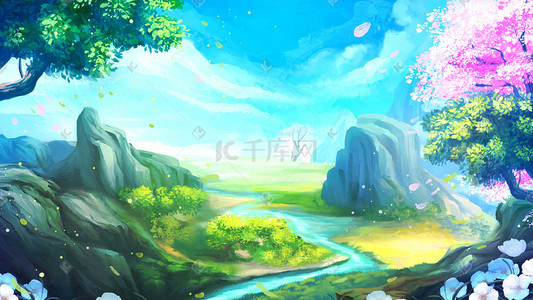 春季景色插画图片_春天春景春季风景