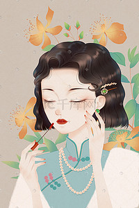 口红竖版插画图片_女神节之花团锦簇