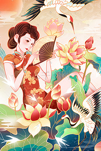 妇女节插画图片_38妇女节女神节国潮女性插画