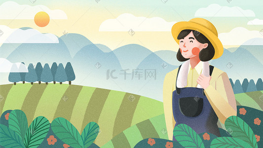 妇女编织插画图片_矢量扁平农场劳动妇女女人插画海报