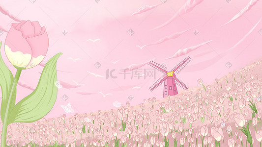 春暖花开唯美插画图片_唯美治愈花海郁金香壁纸