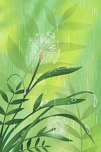 绿色水背景插画图片_唯美雨水春天水滴绿色背景