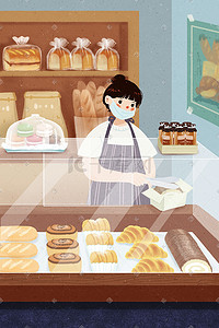 面包店门牌插画图片_城市生活美食面包店