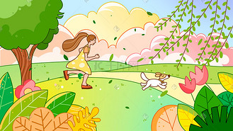 个人vip和企业vip免费下载免抠背景扁平化春天风景海报背景个人vip和