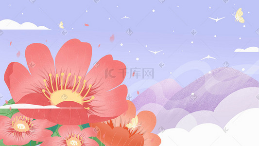 春天花开花朵唯美矢量插画海报背景