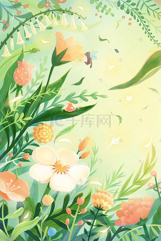 花插画图片_春天春季唯美花丛花开插画海报