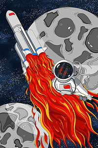 卡通太空火箭插画图片_卡通航天宇航员插画