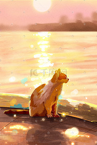 黄色斑点狗插画图片_温暖治愈海边阳光配图