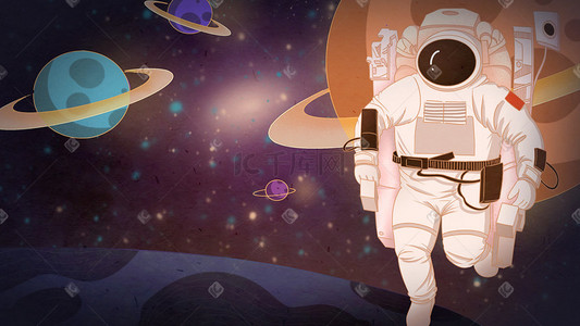 航天员插画图片_中国航天日神舟十三宇航员返航回家插画