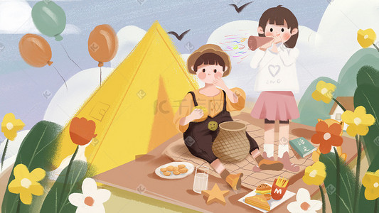 活动背景海报插画图片_儿童节插画 聚餐 六一儿童节