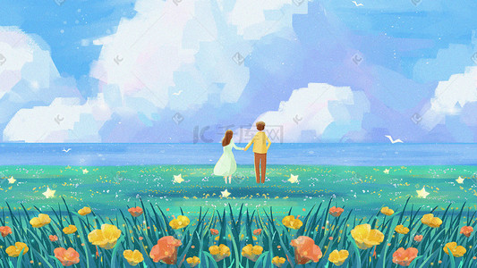 520表白日情侣情人浪漫唯美花海风景情侣浪漫情人节跳舞渐变扁平手机