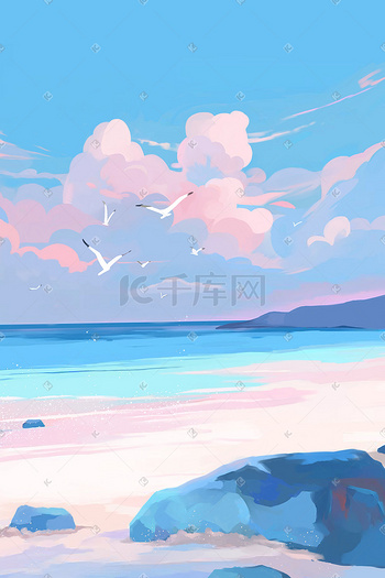 水彩画(海景)№46 （水彩画 パステル画 海の絵 しょぼ）
